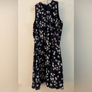 Ann Taylor LOFT Dress Sz 8, Floral Dress Navy, Pink/White Flowers, Sleeveless